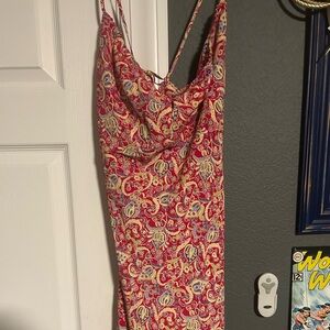 Express Strapless Red Paisley Dress